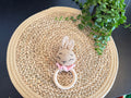 Handmade Crochet Bunny Baby Rattle Teether | Natural Wood Ring | Soft Cotton Baby Toy