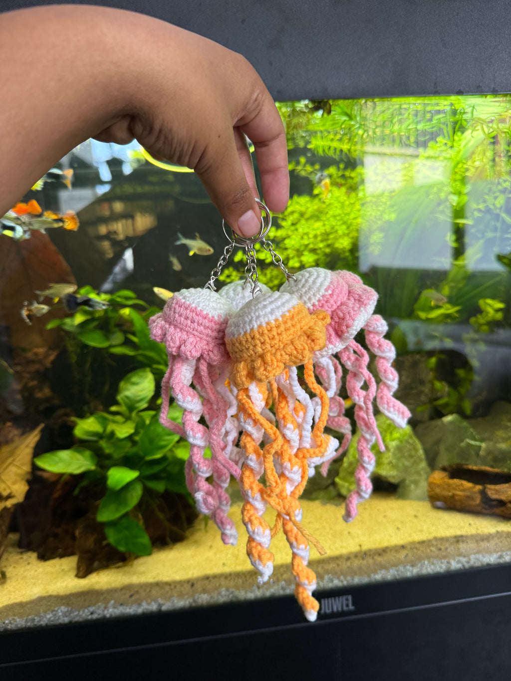Crochet jelly fish keychain